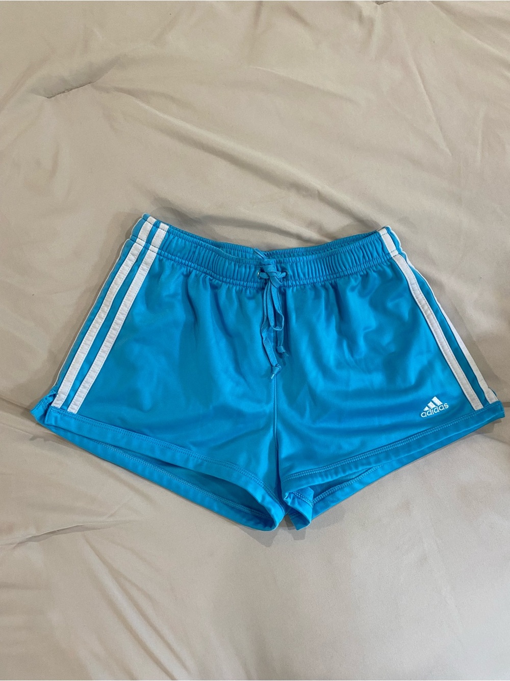 ADIDAS 3 stripe baby blue shorts size small like new
